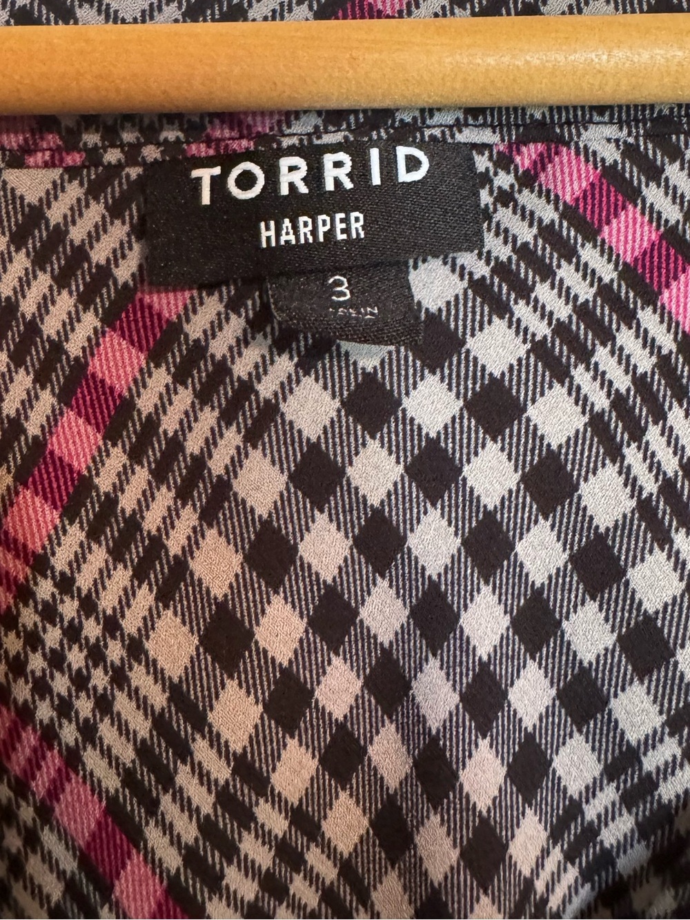 Torrid Harper Pink & Black Plaid V-Neck Blouse - Picture 5 of 5